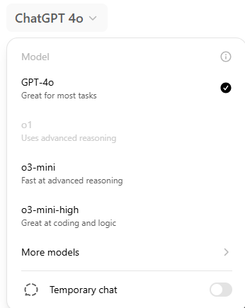 Model DropDown Menu to switch between available AI models