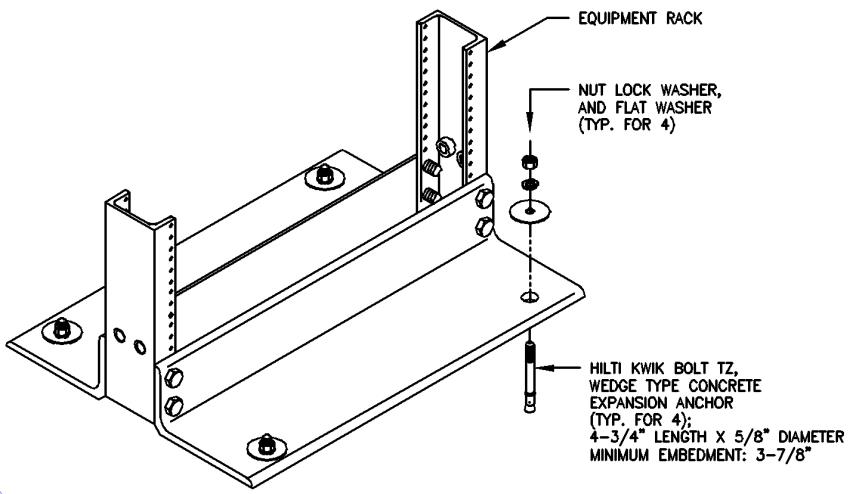 Example of floor-mounted equipment rack anchoring
