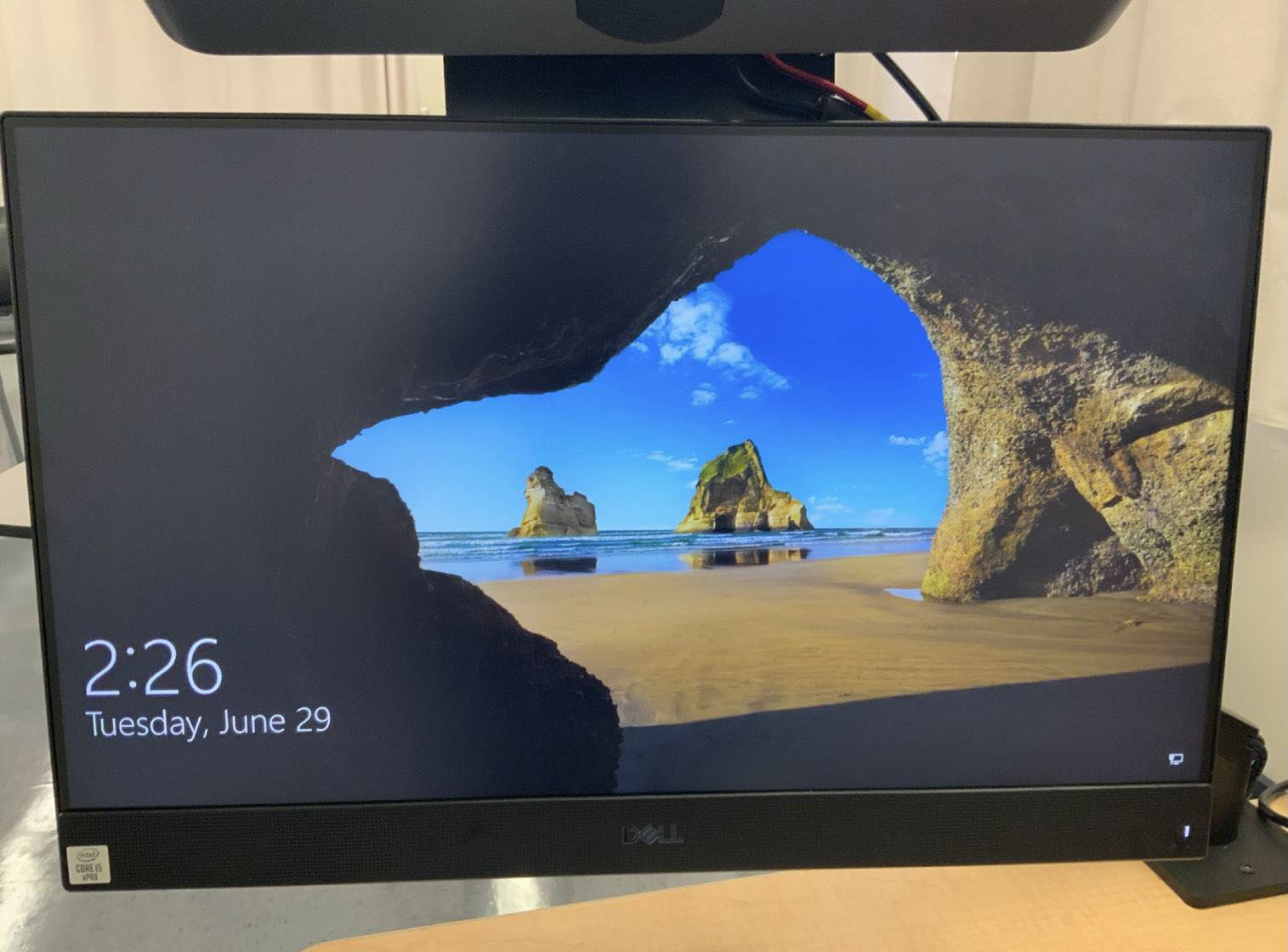 Dell all-in-one computer showing the lock screen