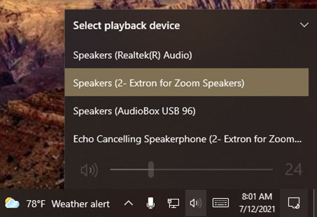 Select Playback Device option for speakers 