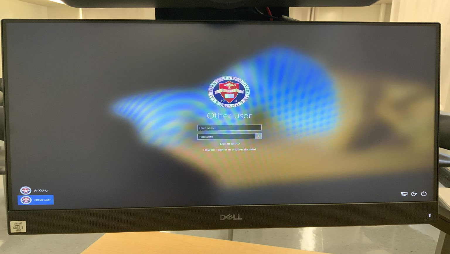 Dell login screen with Other User option