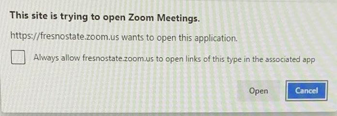 Allow zoom meetings to open links button