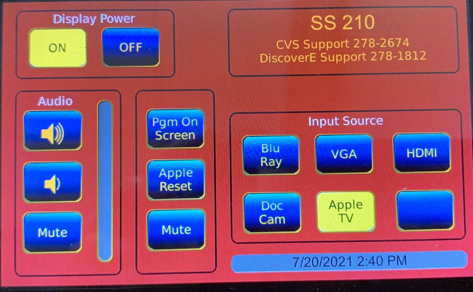 Digital control panel display power and input source buttons