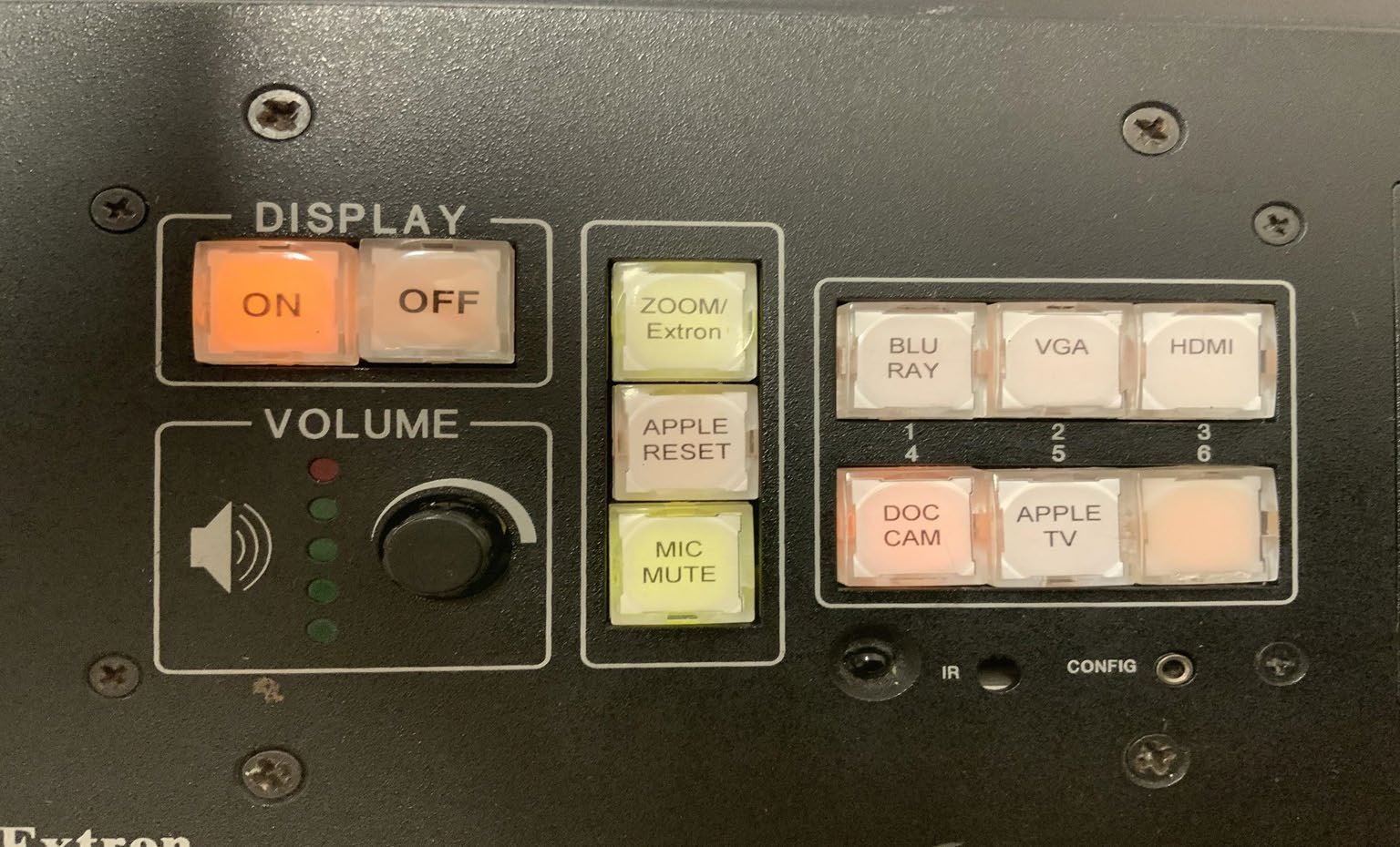 Analog control panel with Mic Mute button highlighted