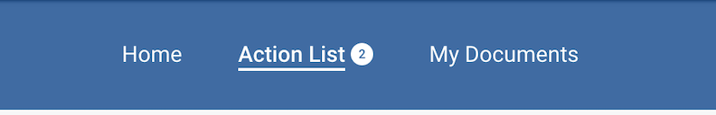 action list in header with notification bubble