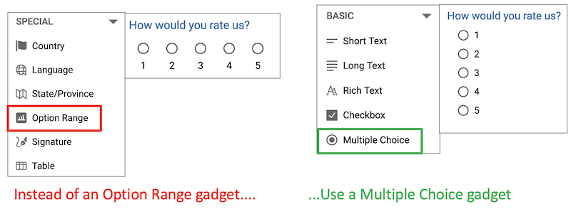showing menu options to choose multiple choice