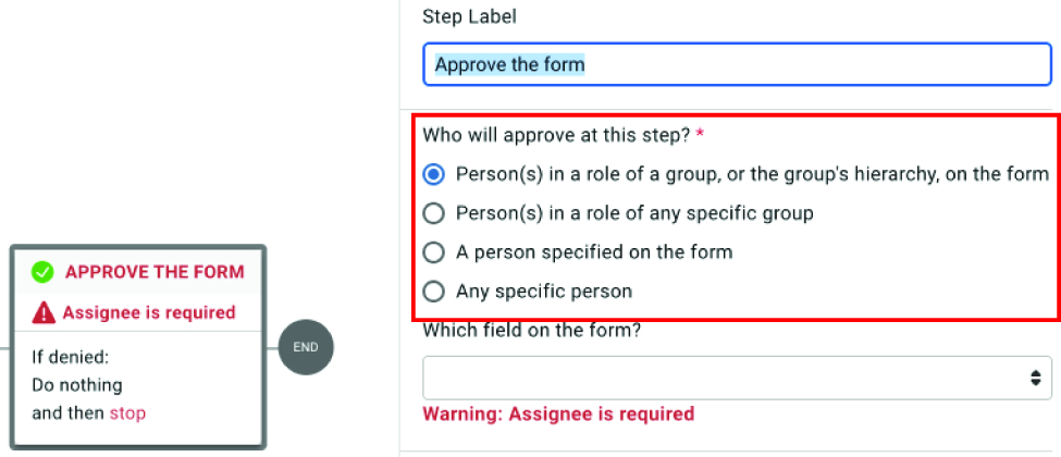 approving step option to assign to person