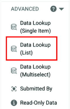 data lookup list on menu