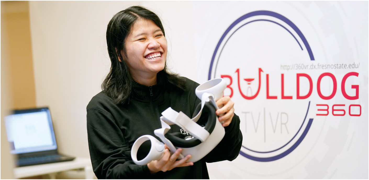 Student smiling with oculus