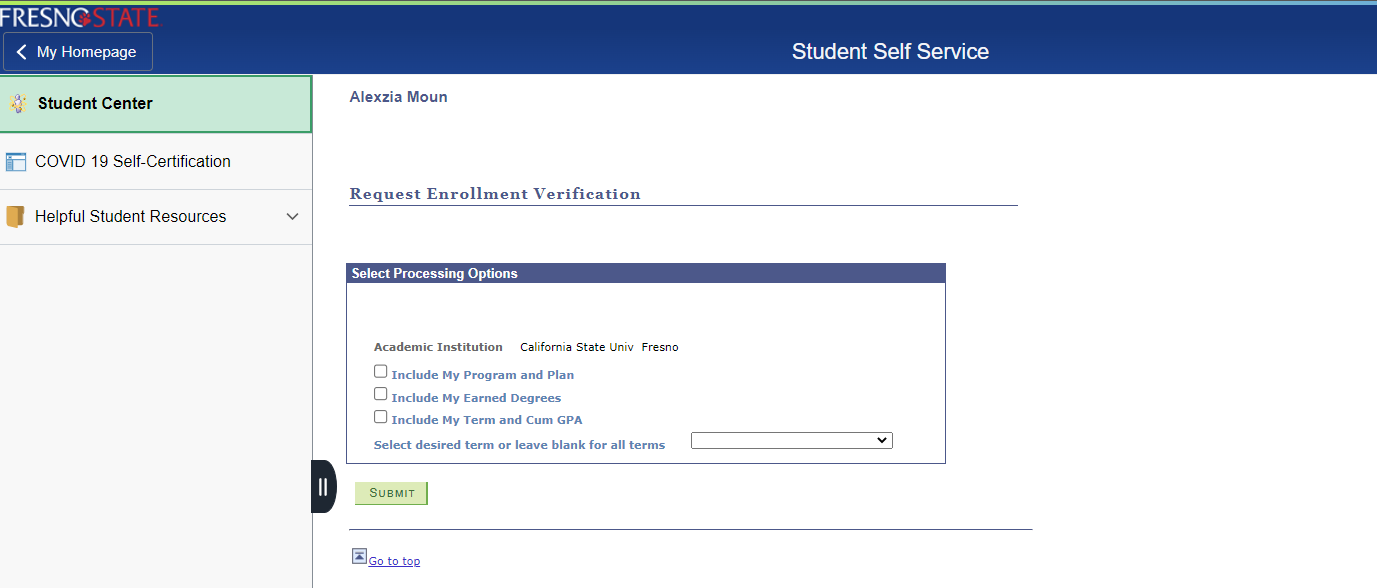 Enrollment Verification Screenshot