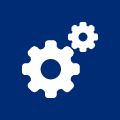 White Gears Icon with Blue Background