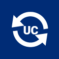 White Arrows with "UC" with Blue Background
