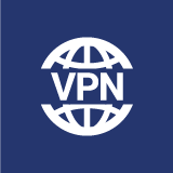 White Globe with Text that Says "VPN" with Blue Background