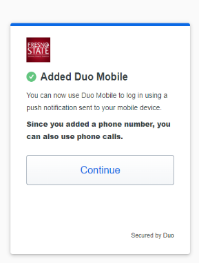 confirmation of added duo mobile 