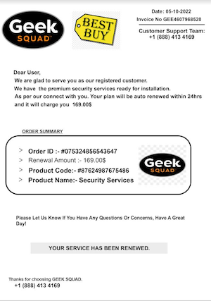Geek squad phishing attempt. Text below
